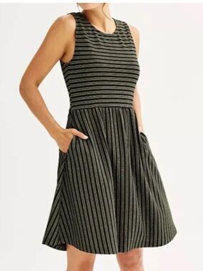 Draper James RSVP black and metallic gold stripe sleeveless dress with pockets